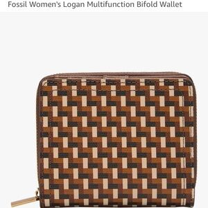 Fossil Brown Logan Bifold Wallet with Woven Design